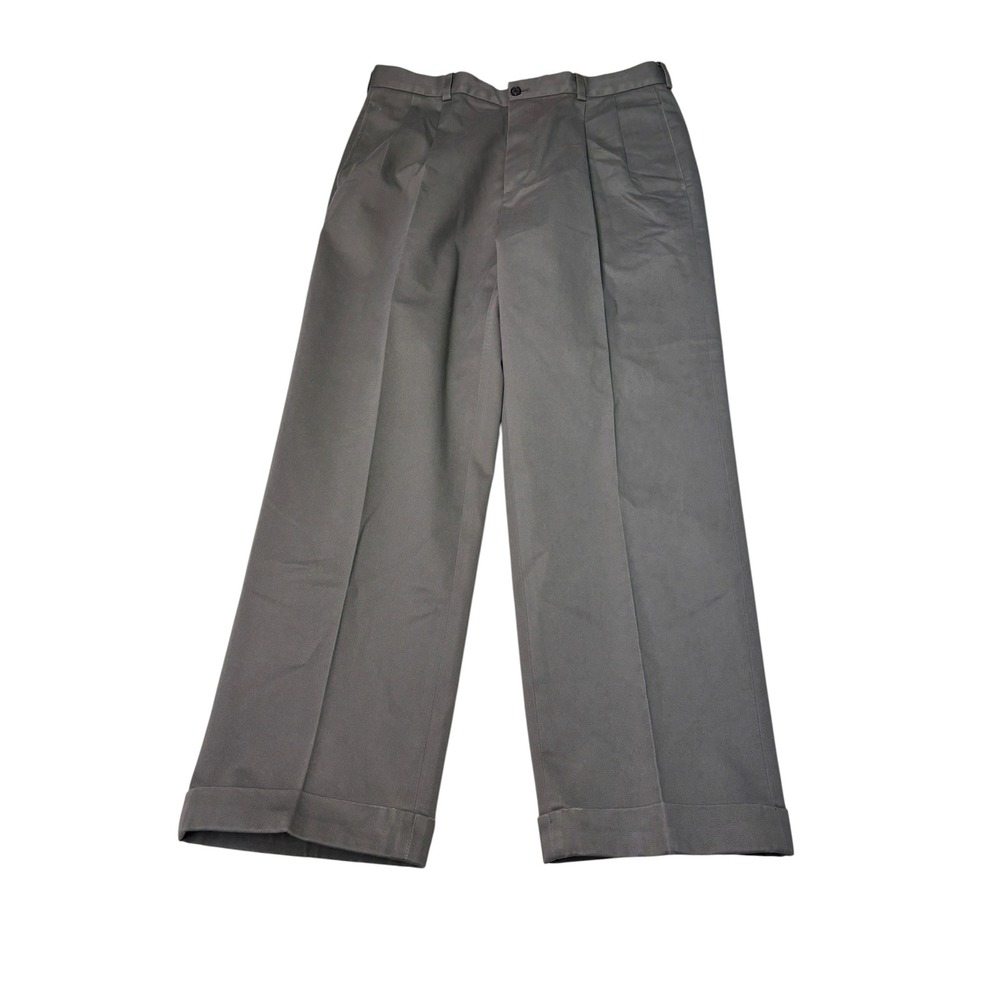 Brooks Brothers Advantage Chino Elliot Pleated Cuffed Pants Grey Brown 35x30